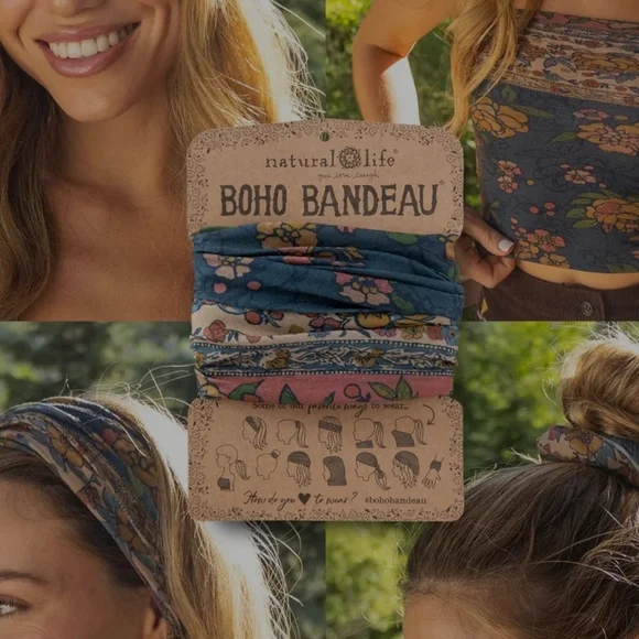 Natural Life Boho Bandeau - Blue and Pink Floral - Picture 1 of 5
